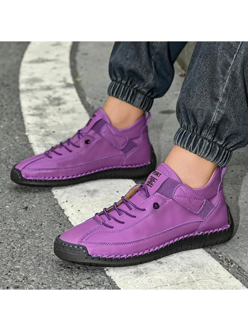 Women's Purple Breathable Loafers Mid top Walking Flats Ankle Chukka Boots